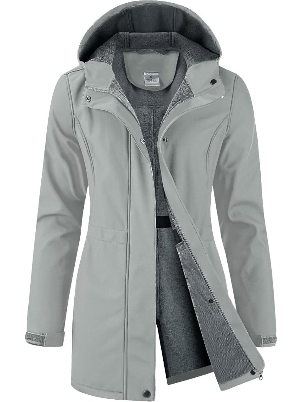 Women's Light Grey Hooded Fleece Lined Waterproof Hiking Softshell Rain Jacket